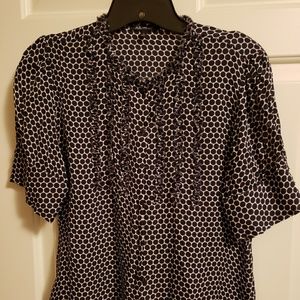 Dark Navy and cream silk blouse